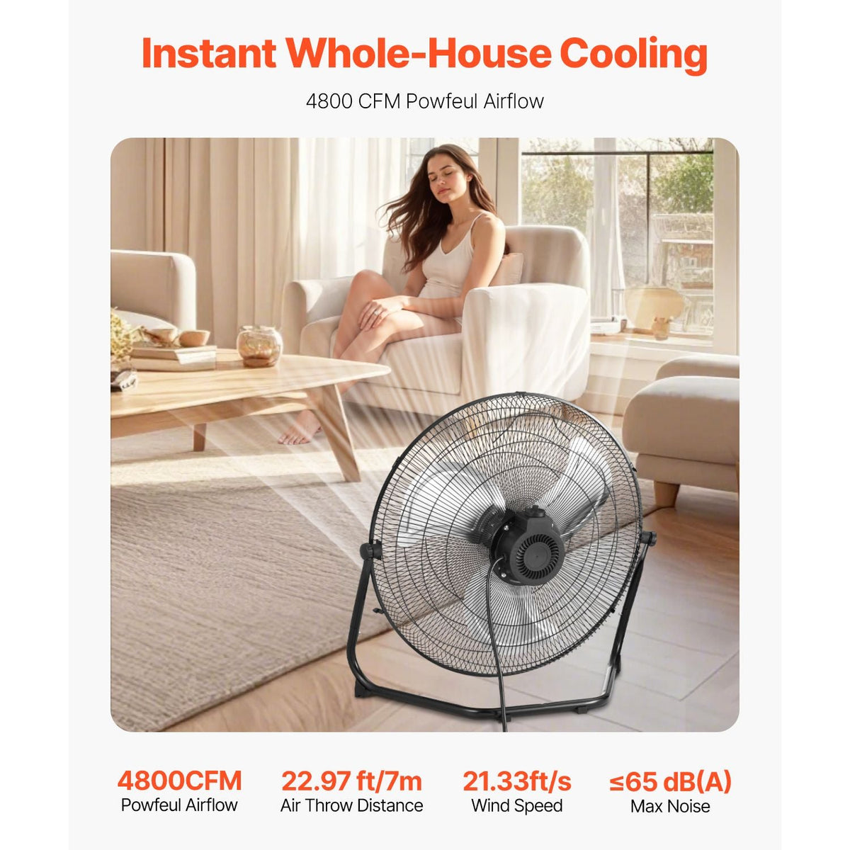 Floor Fan, 3 Speeds High Velocity Heavy Duty 20 Inch Industrial Fan, 4800 CFM 360° Adjustable Tilt 21.33 ft/sec Airflow Large Metal Fan, for Home, Gym, Office, Garage, Commercial Shop & Bedroom