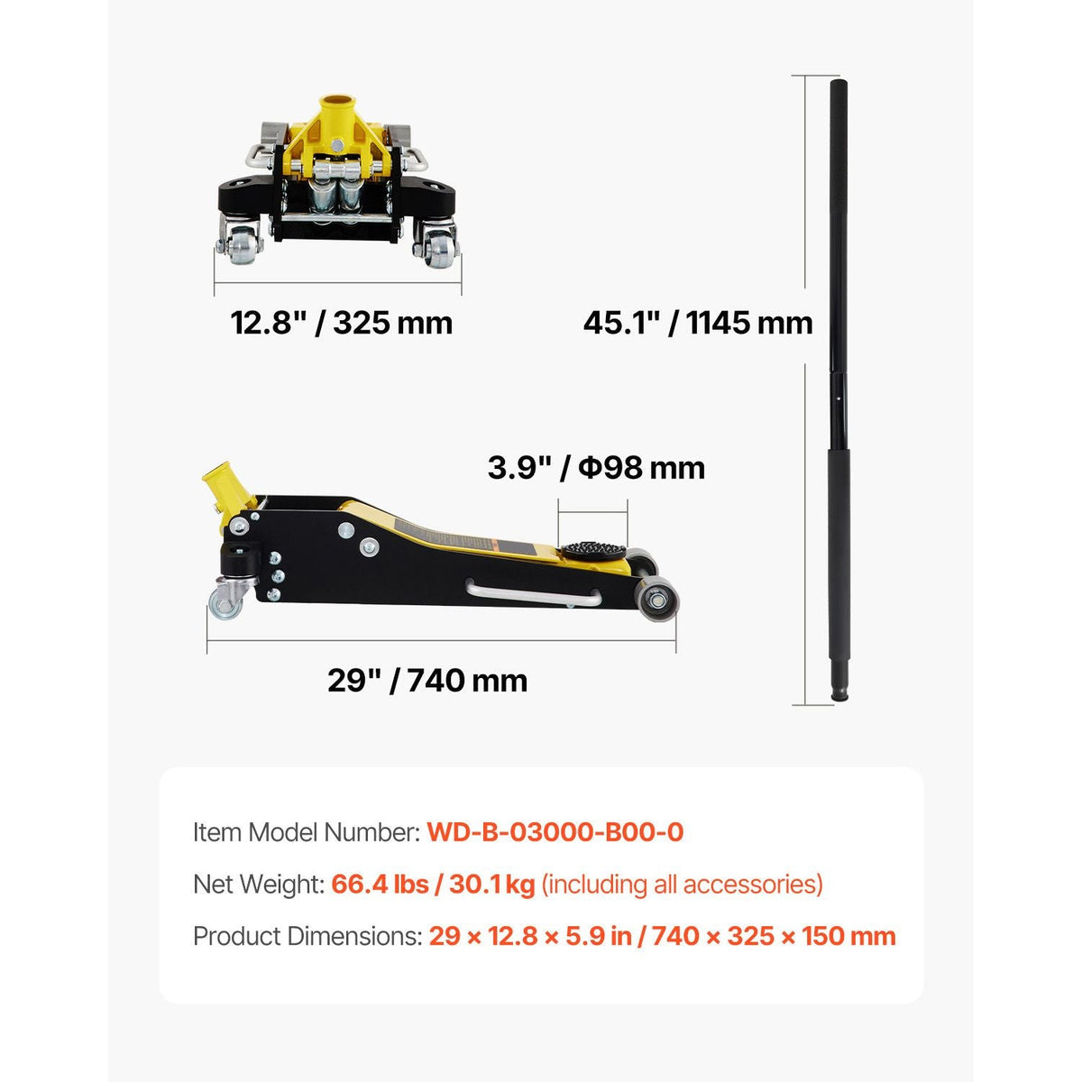 Floor Jack, 3 Ton Low Profile Floor Jack, Aluminum and Steel Racing Floor Jack with Dual Pistons Quick Lift Pump, Floor Jack Lifting Range 3-6/11"-19-11/16"
