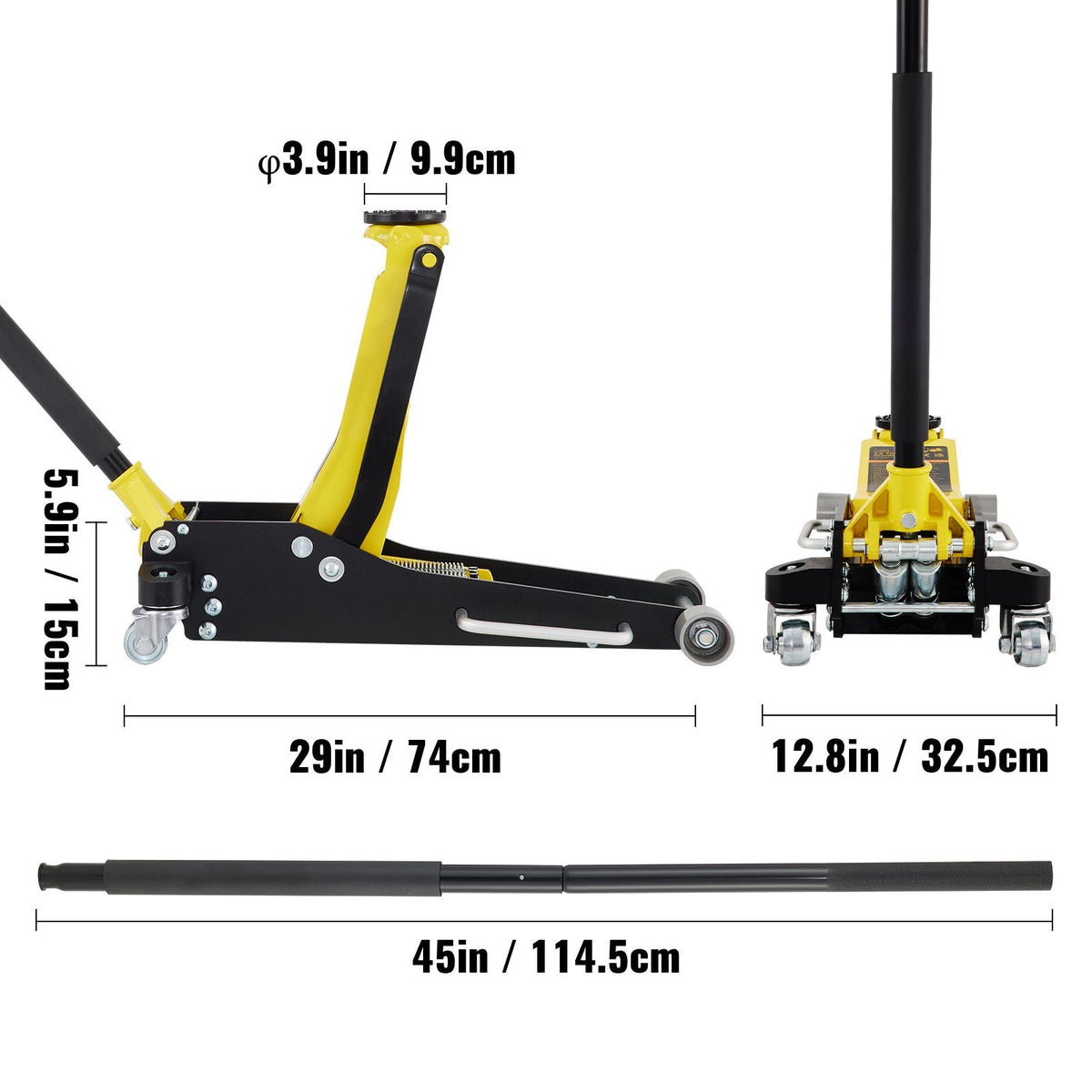 Floor Jack, 3 Ton Low Profile Floor Jack, Aluminum and Steel Racing Floor Jack with Dual Pistons Quick Lift Pump, Floor Jack Lifting Range 3-6/11"-19-11/16"