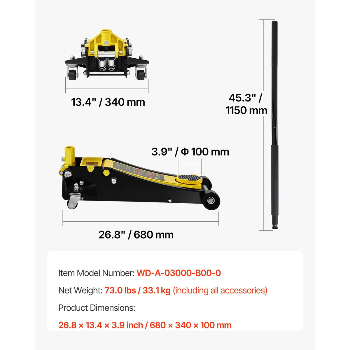 Floor Jack, 3 Ton Low Profile Floor Jack, Heavy-duty Steel Racing Floor Jack with Dual Pistons Quick Lift Pump, Floor Jack Lifting Range 3.35"-19.69"