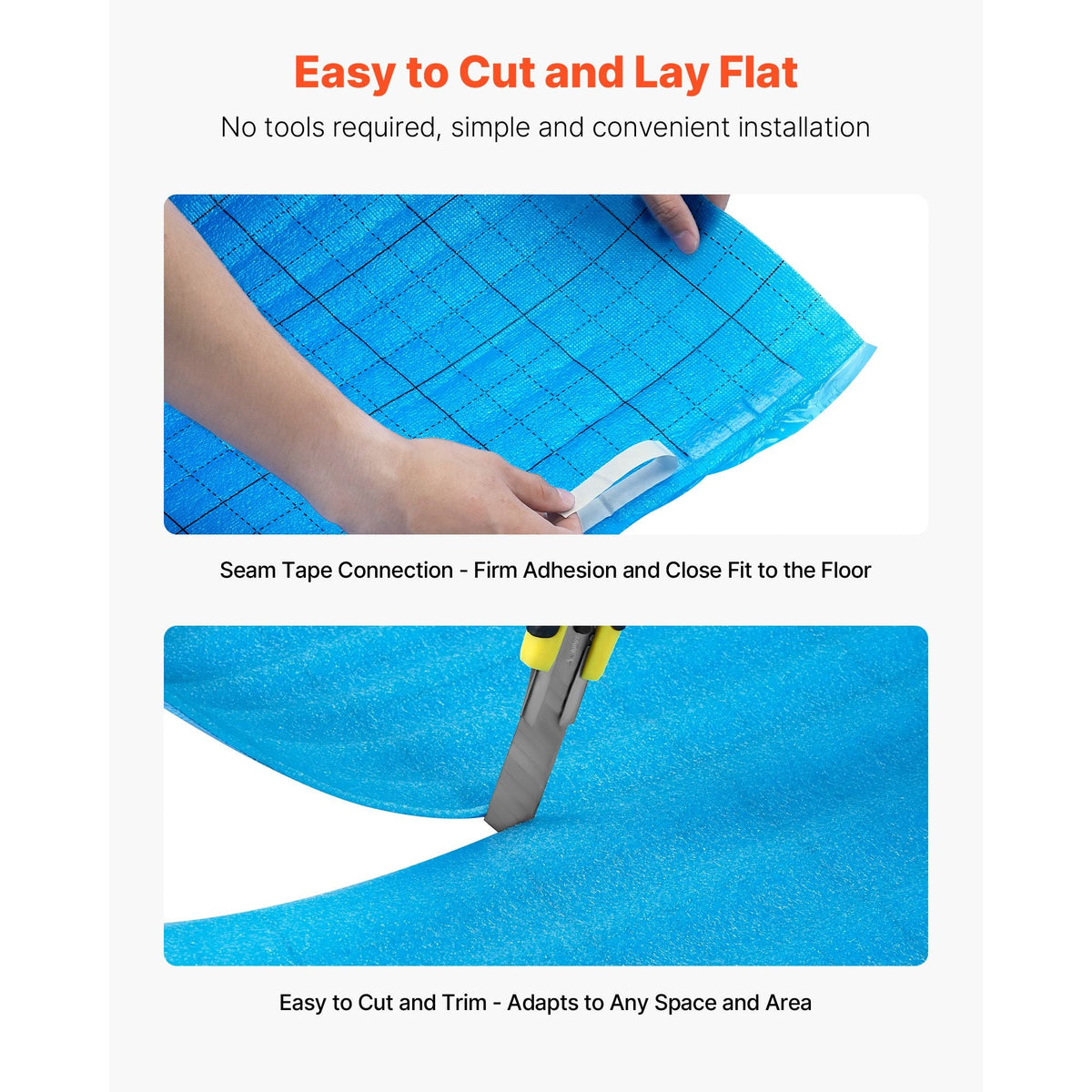 Floor Underlayment 200 sq. ft/Roll, 3-in-1 3 mm Thick Flooring Padding with Tape & Vapor Barrier, Heavy Duty EPE Foam with Blue PE, Soundproofing and Noise Reduction,for Laminate Wood Floors