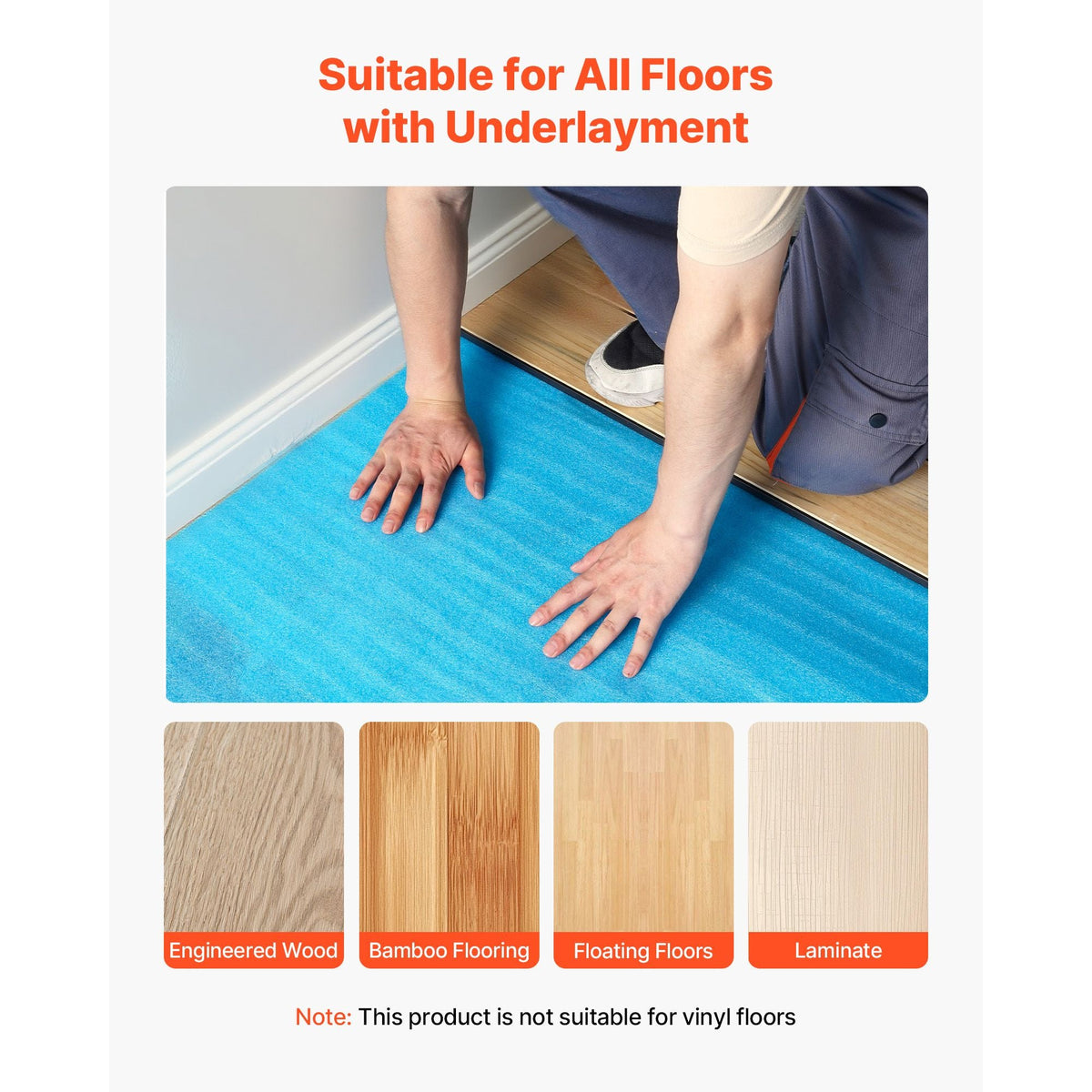 Floor Underlayment 300 sq. ft, 3-in-1 3 mm Thick Flooring Padding with Tape & Vapor Barrier, Heavy Duty EPE Foam Soundproofing & Noise Reduction, for Laminate Wood (3 Rolls x 100 sq. ft)