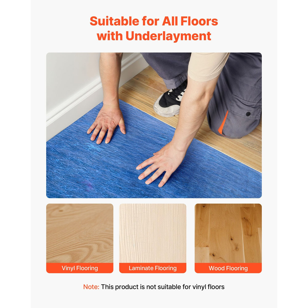 Floor Underlayment 400 sq. ft, 3mm Laminate Flooring Padding with Attached Vapor Barrier, Heavy Duty Fiber+PE Film, Soundproofing & Noise Reduction for Vinyl & Wood(2 Rolls x 200 sq. ft)