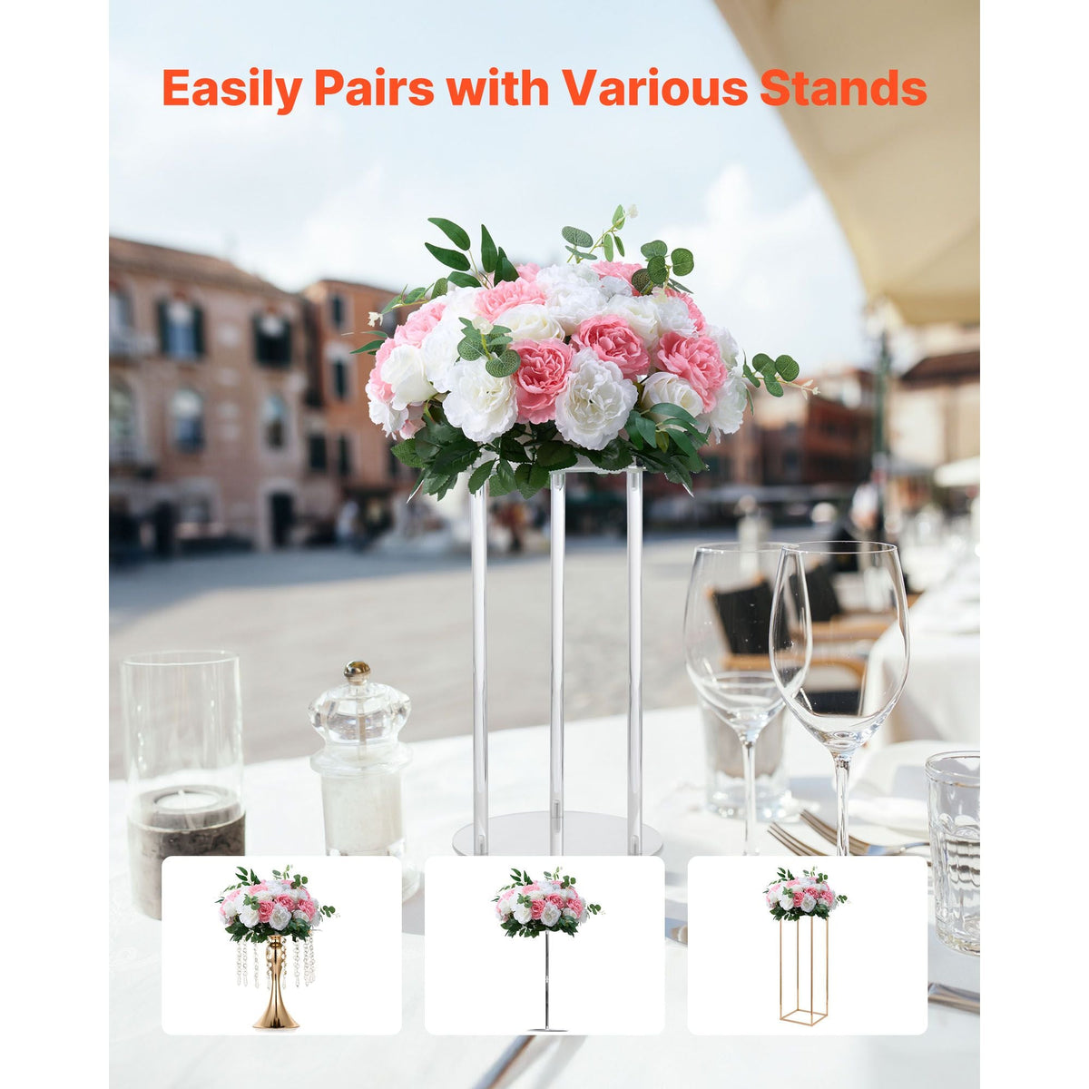 Flower Ball Arrangement Bouquet 10 PCS, 17.7-Inch Diameter Artificial Flower Balls Wedding Table Centerpieces, Rose Arrangements for Wedding Centerpiece Home Decorations, Pink and White Roses