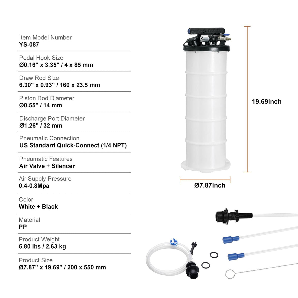 Fluid Extractor, 1.74 Gallons (6.5 Liters), Pneumatic/Manual Oil Changer Vacuum Fluid Extractor with Dipstick and Suction Hose, Oil Extractor Change Pump for Automotive Fluids Vacuum Evacuation