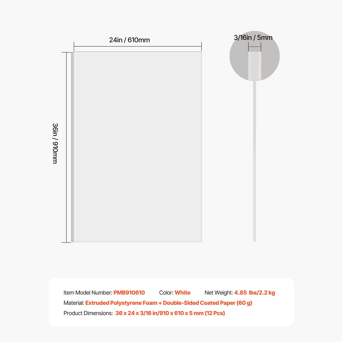 Foam Board, 12 Pack 24 x 36 Inch, 3/16 Inch Thickness White Poster Board, Acid-Free Double Sided Foam Core Sheets for Mounting, Crafts, Paintings Prints, Art, Display, Presentation and Projects