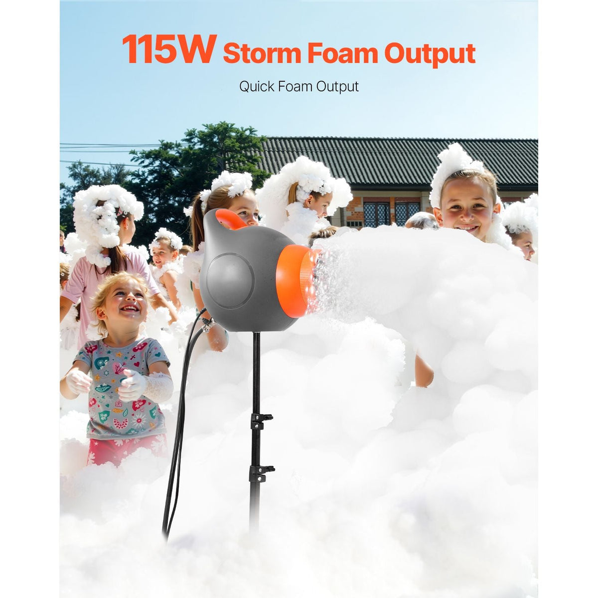 Foam Machine, 115 W Party Foam Cannon, Portable Foam Maker with a Tripod Stand, Powerful Foam Party Machine, for Backyard, Pool, Outdoor Events, Birthdays, Celebrations and Party, Grey & Orange