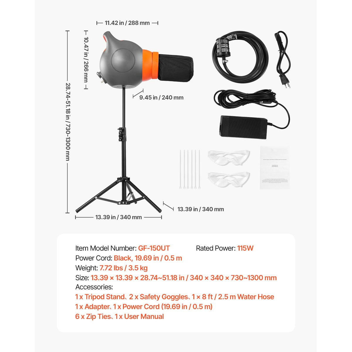 Foam Machine, 115 W Party Foam Cannon, Portable Foam Maker with a Tripod Stand, Powerful Foam Party Machine, for Backyard, Pool, Outdoor Events, Birthdays, Celebrations and Party, Grey & Orange