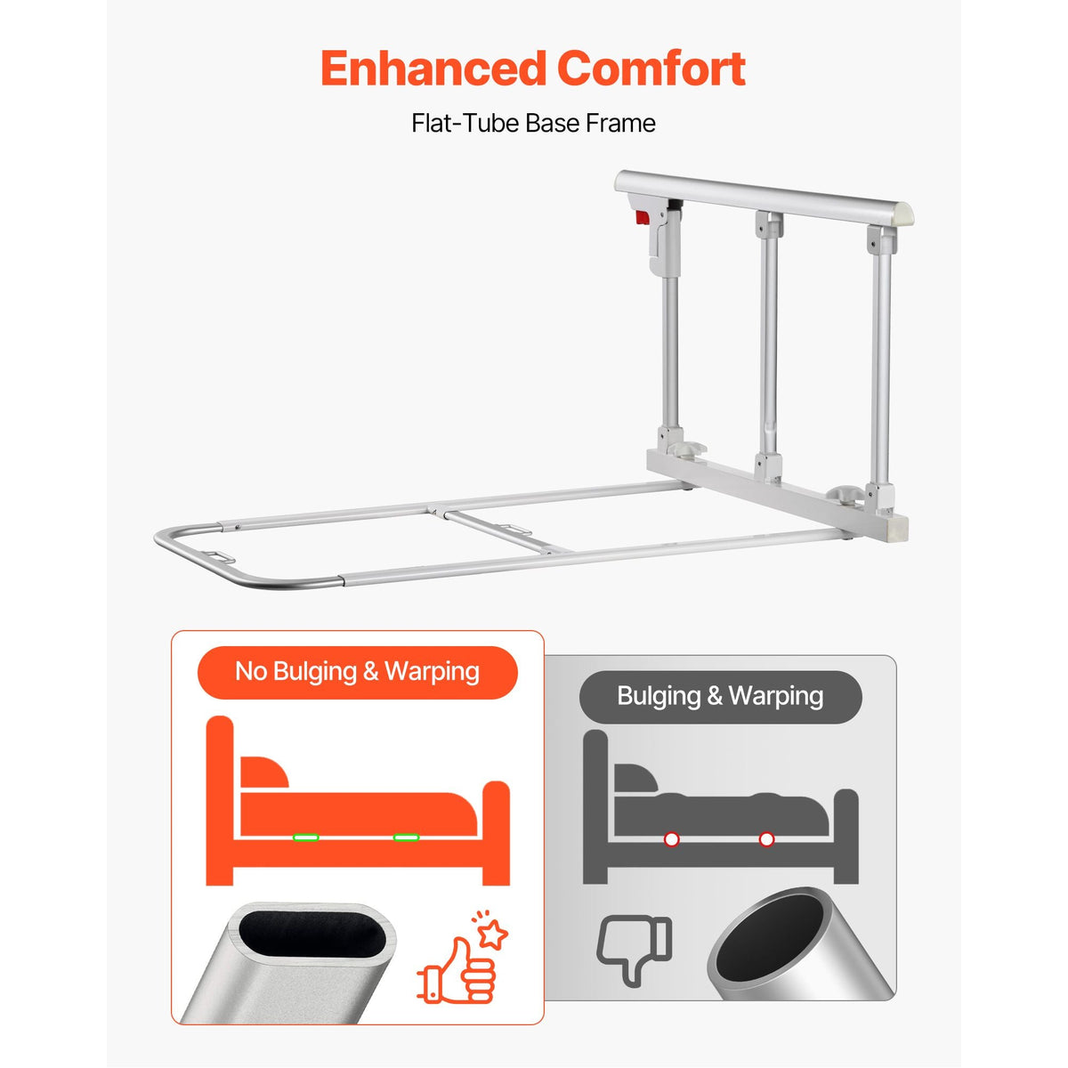 Foldable Bed Rail for Elderly, 28 in Bedside Assist Rail with Fixing Strap, Adjustable Height Pipe Bedside Cane, High-Strength Metal Senior Bed Bar, Hand Guard Grab Fits King, Queen, Full, Twin
