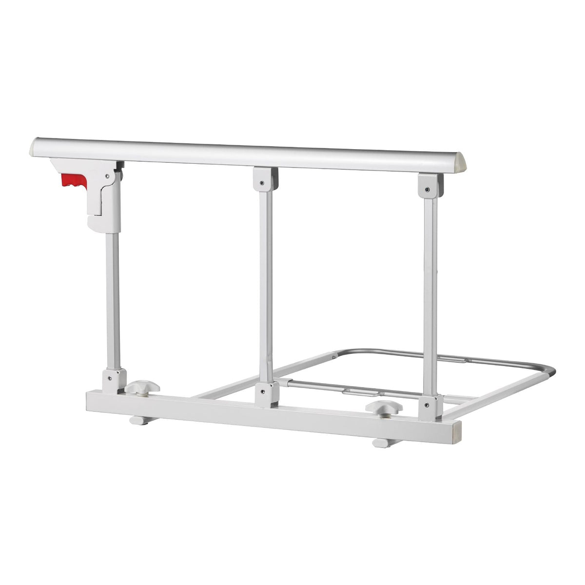 Foldable Bed Rail for Elderly, 28 in Bedside Assist Rail with Fixing Strap, Adjustable Height Pipe Bedside Cane, High-Strength Metal Senior Bed Bar, Hand Guard Grab Fits King, Queen, Full, Twin
