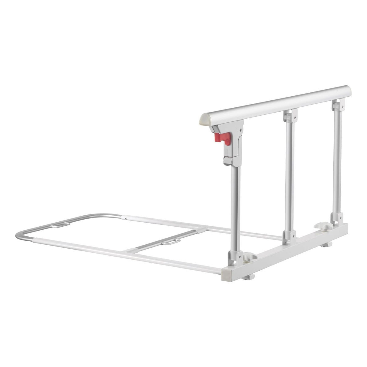 Foldable Bed Rail for Elderly, 28 in Bedside Assist Rail with Fixing Strap, Adjustable Height Pipe Bedside Cane, High-Strength Metal Senior Bed Bar, Hand Guard Grab Fits King, Queen, Full, Twin