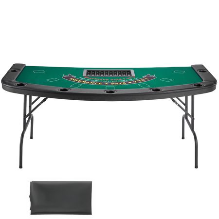 Foldable Poker Table, 7 Player 72 in Folding Casino Leisure Table with Padded Rails & Cup Holders, Semi-oval Portable Game Tables with Felt & Metal Legs, for Texas Hold'em Game and Blackjack