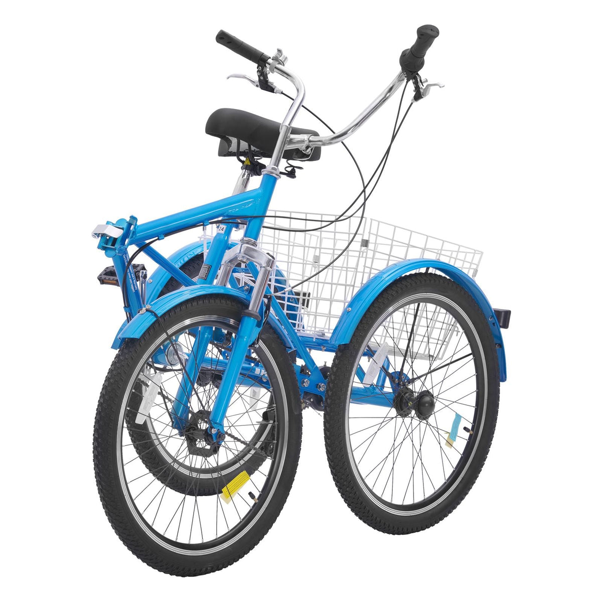 Folding Adult Tricycle, 24-Inch 7-Speed Adult Folding Trikes, Carbon Steel 3 Wheel Cruiser Bike with Basket & Adjustable Seat, Shopping Picnic Foldable Tricycles for Women, Men, Seniors (Blue)