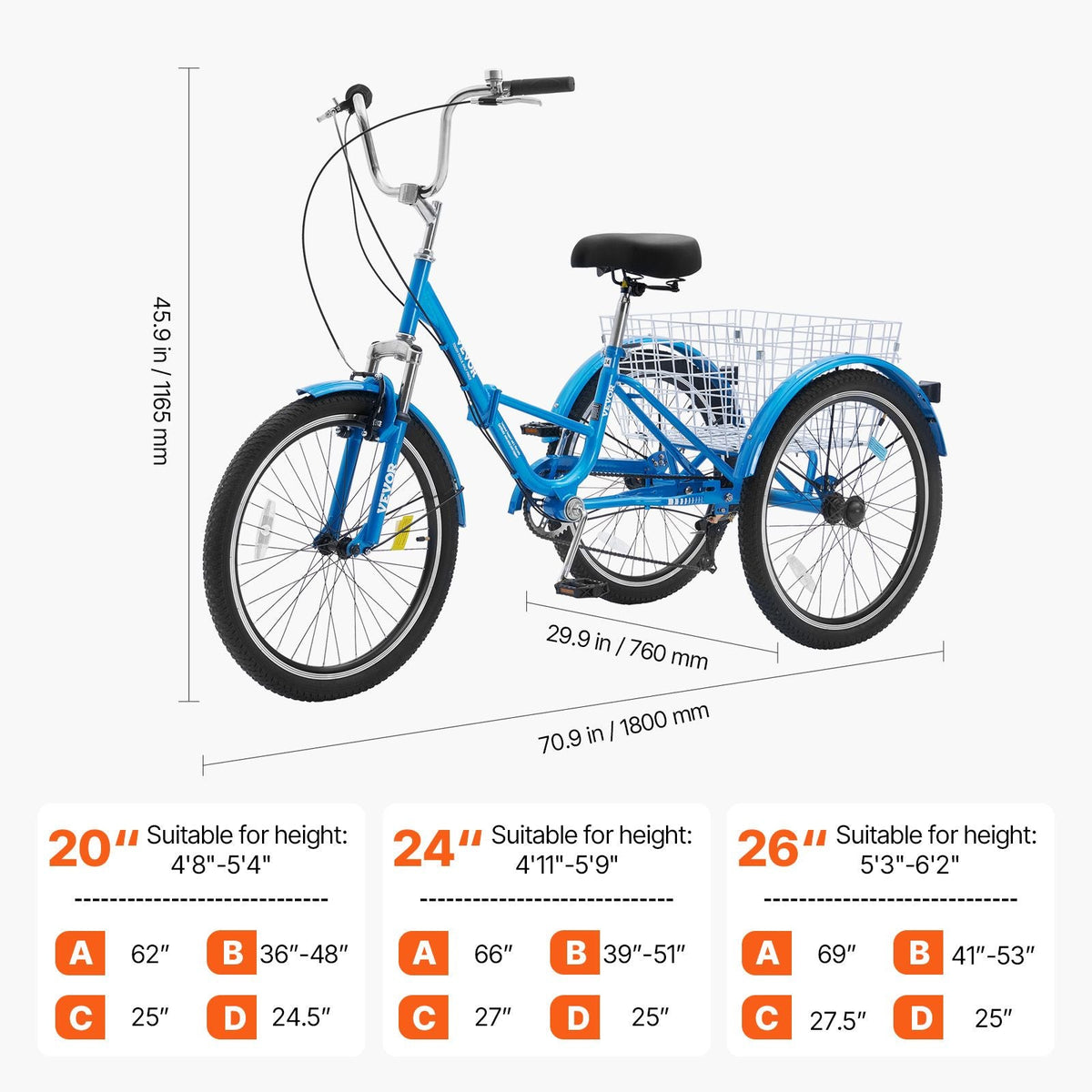 Folding Adult Tricycle, 24-Inch 7-Speed Adult Folding Trikes, Carbon Steel 3 Wheel Cruiser Bike with Basket & Adjustable Seat, Shopping Picnic Foldable Tricycles for Women, Men, Seniors (Blue)