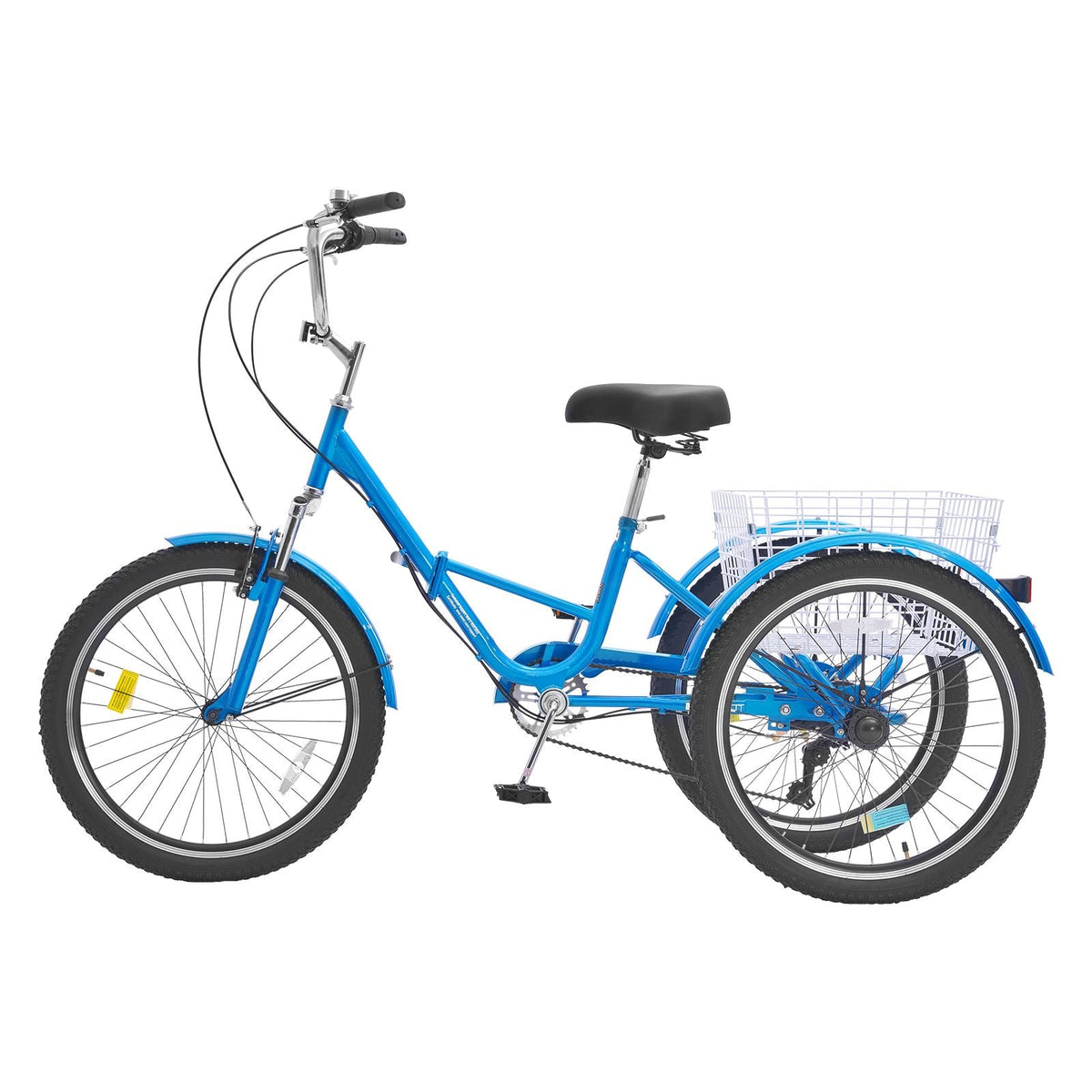 Folding Adult Tricycle, 24-Inch 7-Speed Adult Folding Trikes, Carbon Steel 3 Wheel Cruiser Bike with Basket & Adjustable Seat, Shopping Picnic Foldable Tricycles for Women, Men, Seniors (Blue)
