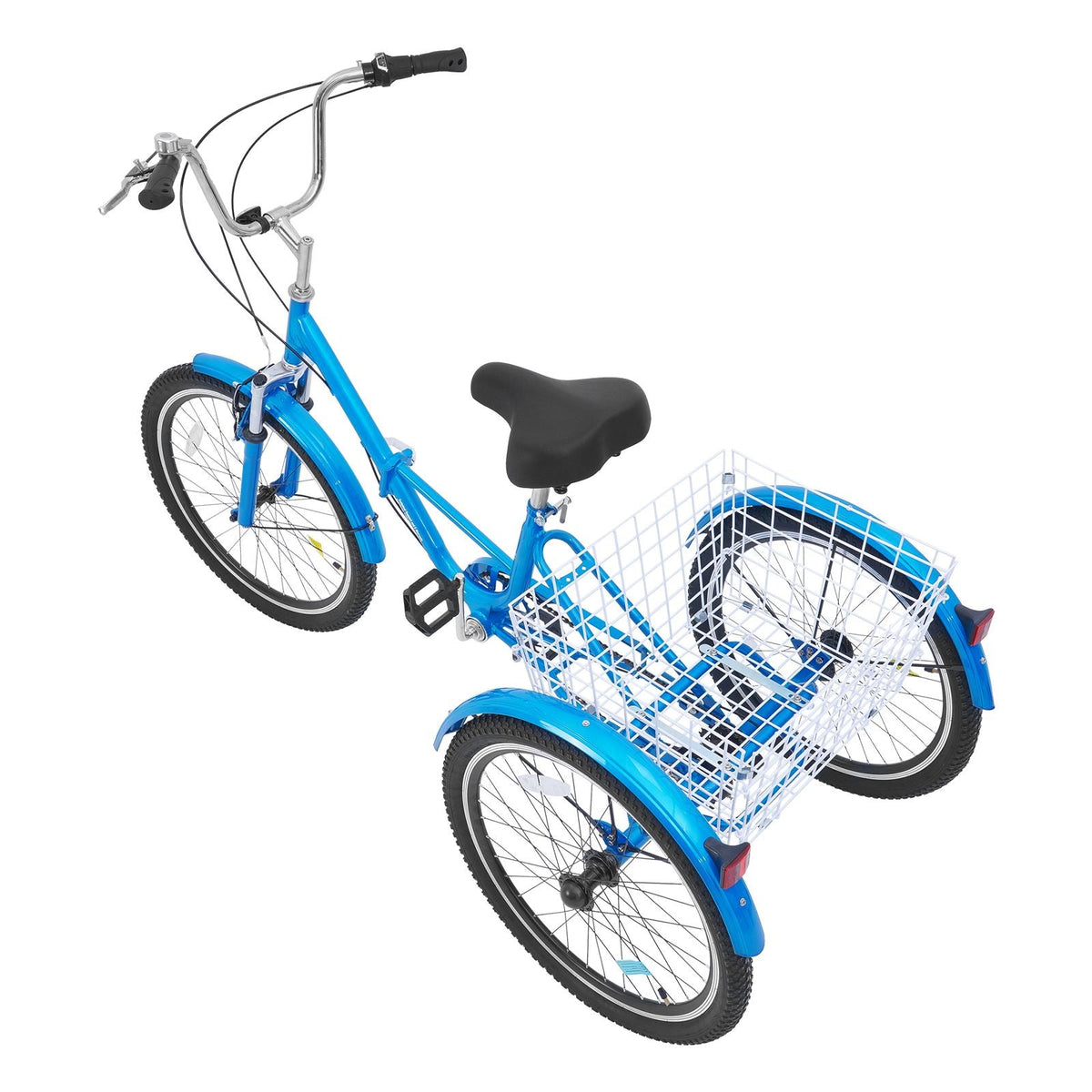 Folding Adult Tricycle, 24-Inch 7-Speed Adult Folding Trikes, Carbon Steel 3 Wheel Cruiser Bike with Basket & Adjustable Seat, Shopping Picnic Foldable Tricycles for Women, Men, Seniors (Blue)