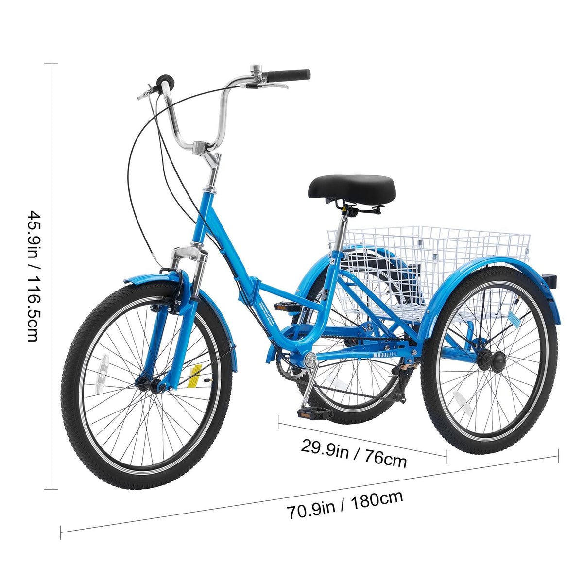 Folding Adult Tricycle, 24-Inch 7-Speed Adult Folding Trikes, Carbon Steel 3 Wheel Cruiser Bike with Basket & Adjustable Seat, Shopping Picnic Foldable Tricycles for Women, Men, Seniors (Blue)