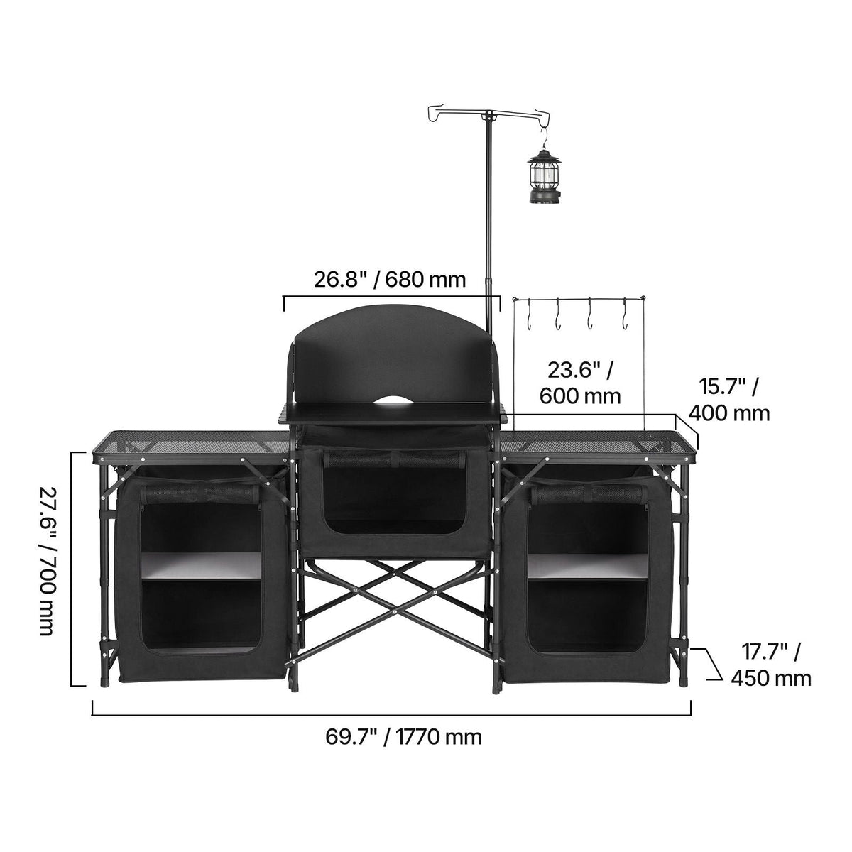 Folding Camping Table, Outdoor Portable Table, Quick Set-up Kitchen Cook Station, with Storage Organizer, Telescoping Legs, a Detachable Windscreen, Carrying Bag, for Picnic BBQ RV Traveling