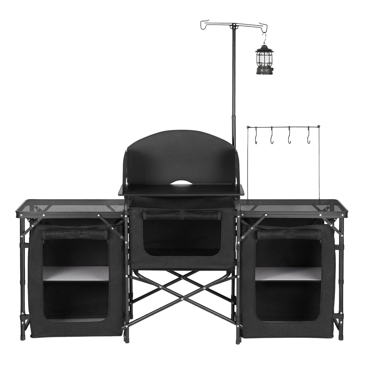 Folding Camping Table, Outdoor Portable Table, Quick Set-up Kitchen Cook Station, with Storage Organizer, Telescoping Legs, a Detachable Windscreen, Carrying Bag, for Picnic BBQ RV Traveling