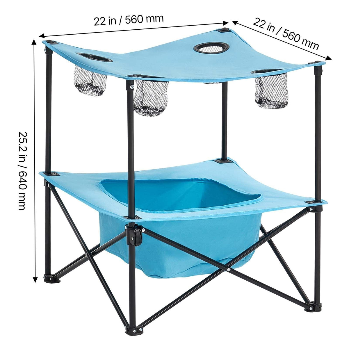 Folding Camping Table, Portable Outdoor Lightweight Picnic Table, 600D Oxford Fabric Waterproof Canvas Travel Beach Tables, with 4 Cup Holders, Carry Bag, for Tailgating Camping Picnic, Blue