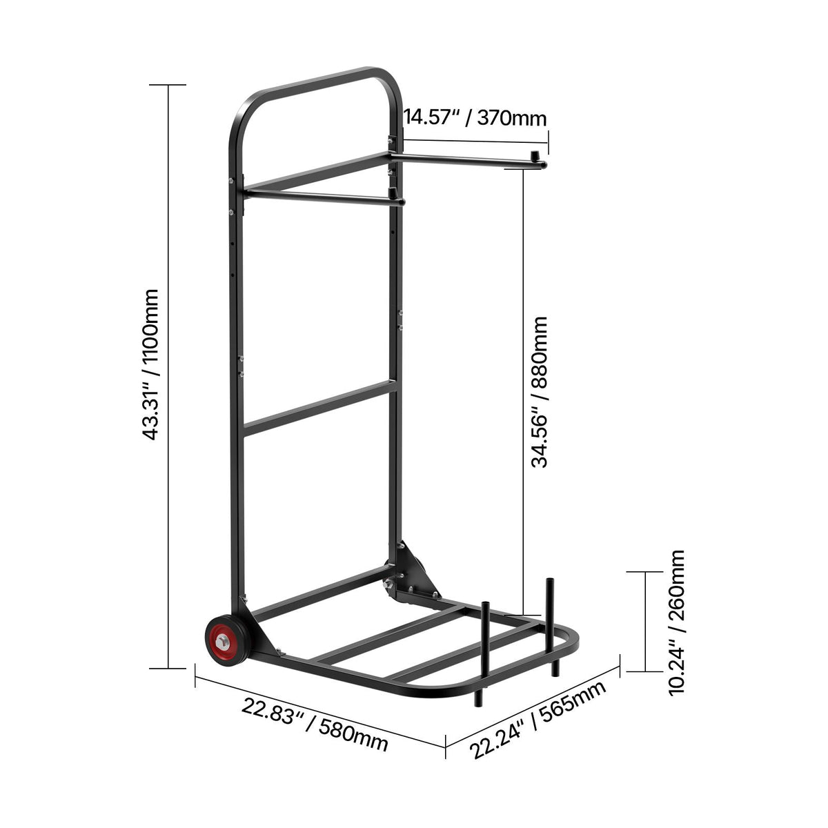 Folding Chair Rack, 100 LBS Capacity, Heavy-duty Chair Cart for Hanging 10 Chairs, Multi-Function Metal Chair Storage Dolly with Rubber Wheels, Push-Style Chair Holder, Matte Black