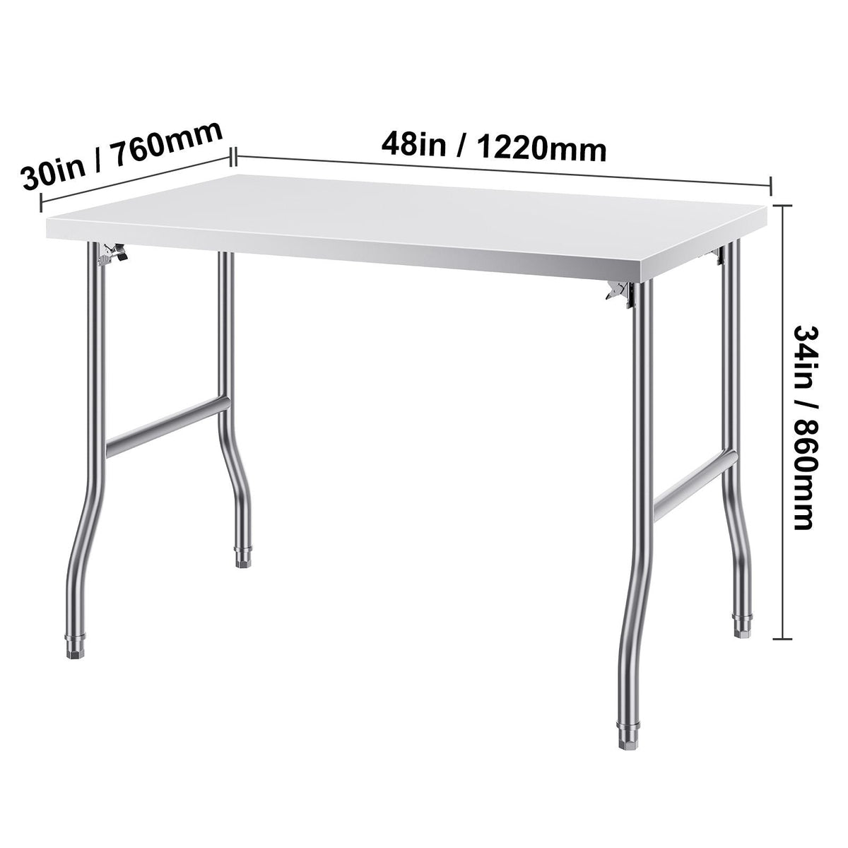 Folding Commercial Prep Table, 48 x 30 Inch Commercial Worktable Workstation, Heavy-duty Stainless Steel Folding Table with 300 lbs Load, Kitchen Work Table, for Home Kitchen Restaurant Garage