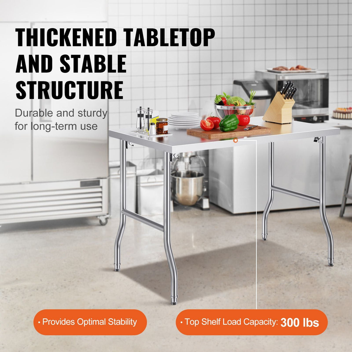 Folding Commercial Prep Table, 48 x 30 Inch Commercial Worktable Workstation, Heavy-duty Stainless Steel Folding Table with 300 lbs Load, Kitchen Work Table, for Home Kitchen Restaurant Garage