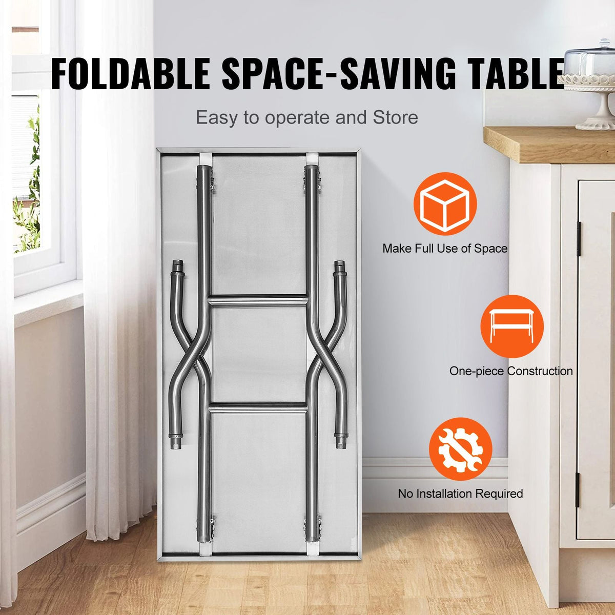 Folding Commercial Prep Table, 48 x 30 Inch Commercial Worktable Workstation, Heavy-duty Stainless Steel Folding Table with 300 lbs Load, Kitchen Work Table, for Home Kitchen Restaurant Garage