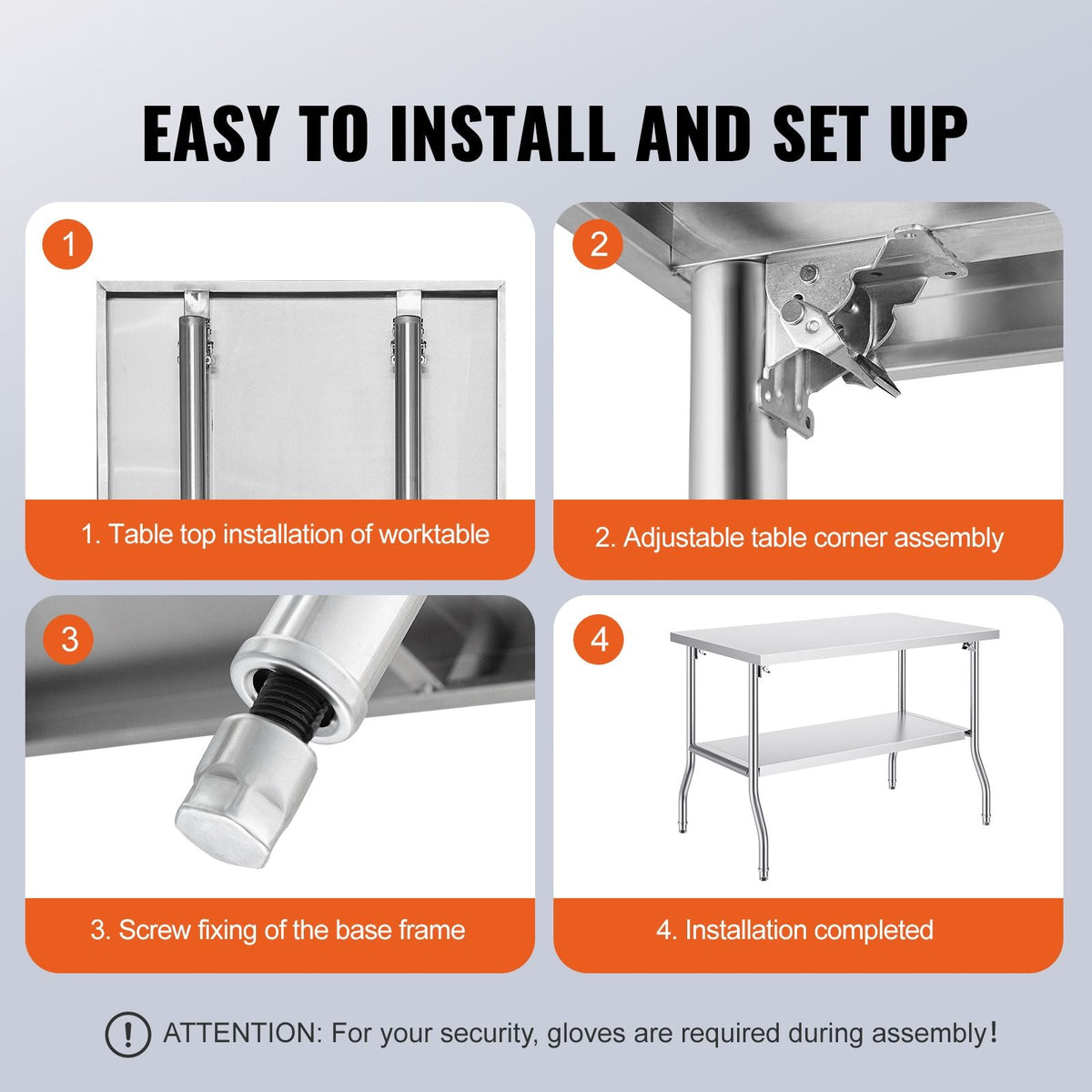 Folding Commercial Prep Table, 48 x 30 Inch Commercial Worktable Workstation with Undershelf, Heavy-duty Stainless Steel Folding Table with 300 lbs Load, for Home Kitchen Restaurant Garage