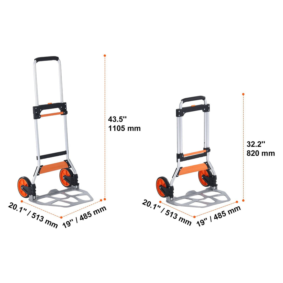 Folding Hand Truck, 275 lbs Load Capacity, Aluminum Portable Cart, Convertible Hand Truck and Dolly with Telescoping Handle and PP+TPR Wheels, Ultra Lightweight Super Strong for Moving Warehouse