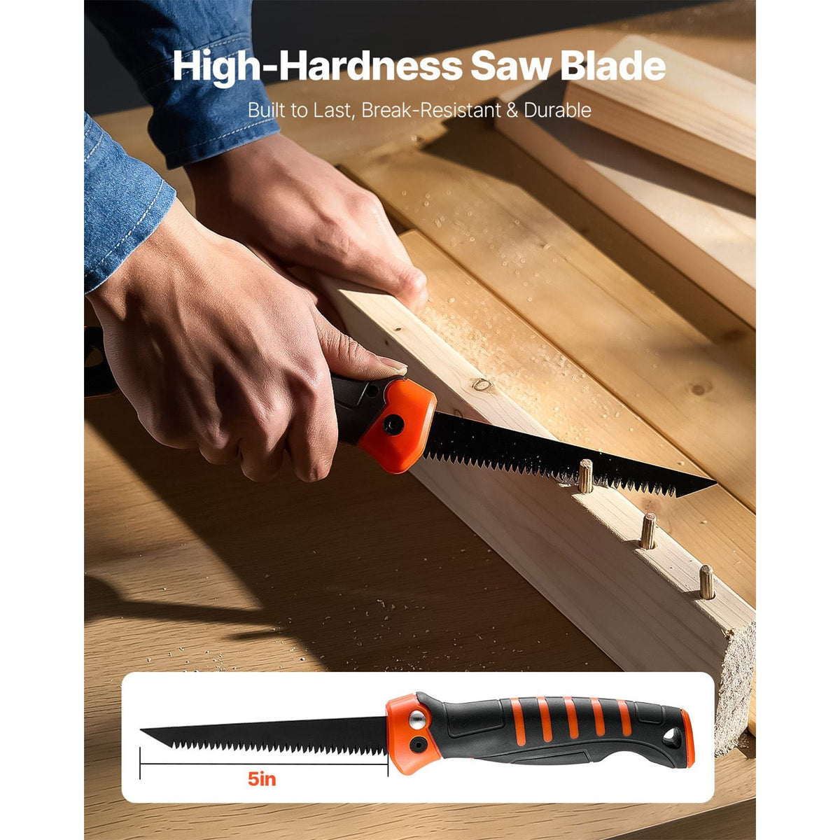 Folding Jab Saw, 5 in Foldable Jab Saw with Soft Grip Handle, Folding Drywall Saw with Triple Ground Teeth and Sharp Tip, for Drywall, Wood, PVC Pipes, Cement Board, Thin Sheets, Wall Panels