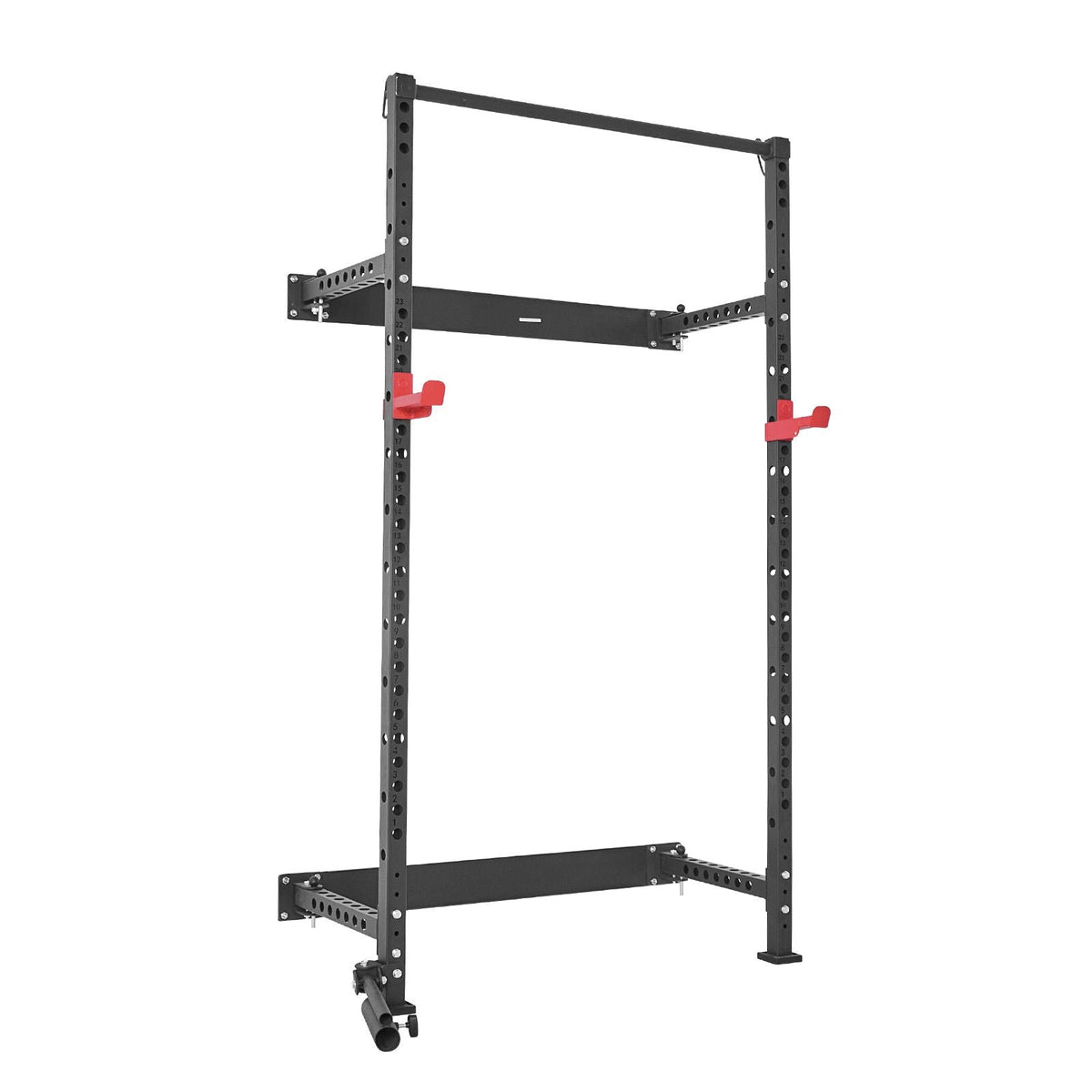Folding Power Cage, Wall-Mounted Power Rack Squat Rack, Multifunctional Strength Training Workout Equipment with Landmine Holder, Adjustable J-Hooks & Pull-Up Bar for Home Gym, 1000LBS Capacity