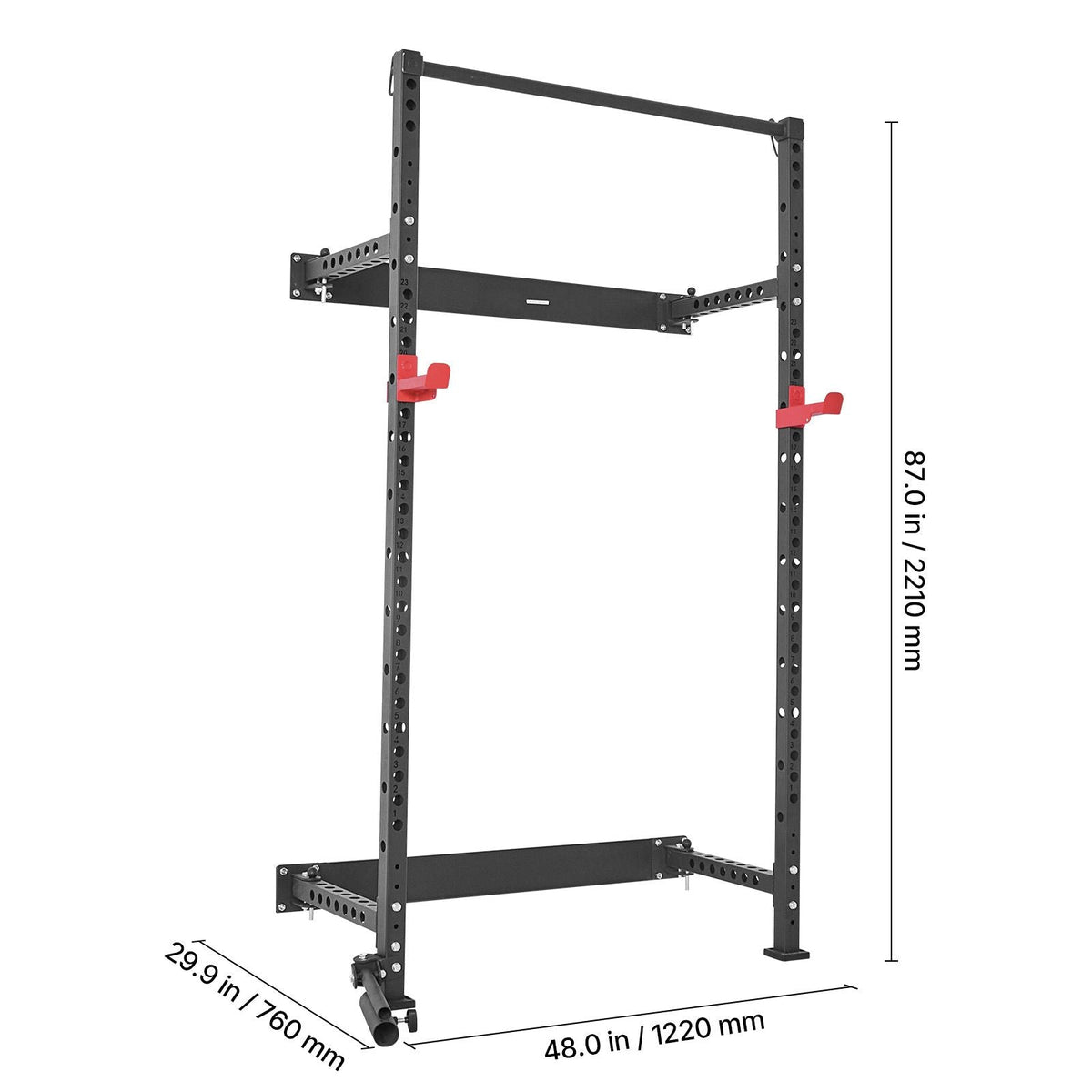 Folding Power Cage, Wall-Mounted Power Rack Squat Rack, Multifunctional Strength Training Workout Equipment with Landmine Holder, Adjustable J-Hooks & Pull-Up Bar for Home Gym, 1000LBS Capacity