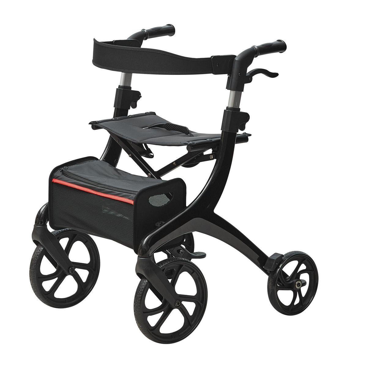 Folding Rollator Walker for Seniors and Adults, Lightweight Aluminum Rolling Walker with Seat and Adjustable Handle, 4-Wheel Outdoor Mobility Walker with Spacious Storage Bag, 300LBS Capacity