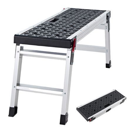 Folding Work Platform, 35.8 x 12.2 in Aluminum Step Stool, 16.5 in Height, 500 lbs Load Capacity, Heavy Duty Platform Ladder with Locks, Portable Work Bench for Painting & Maintenance & Home