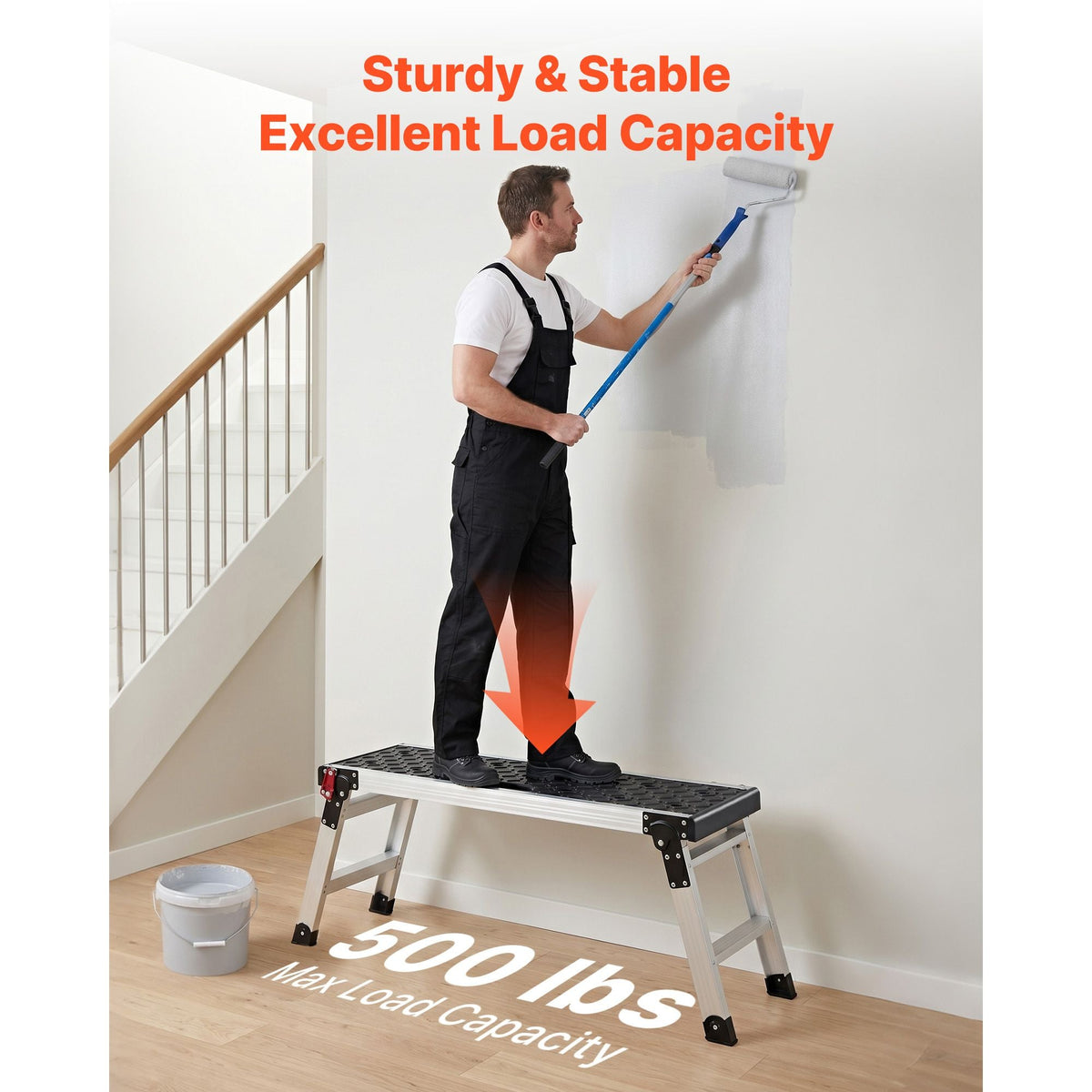 Folding Work Platform, 35.8 x 12.2 in Aluminum Step Stool, 16.5 in Height, 500 lbs Load Capacity, Heavy Duty Platform Ladder with Locks, Portable Work Bench for Painting & Maintenance & Home