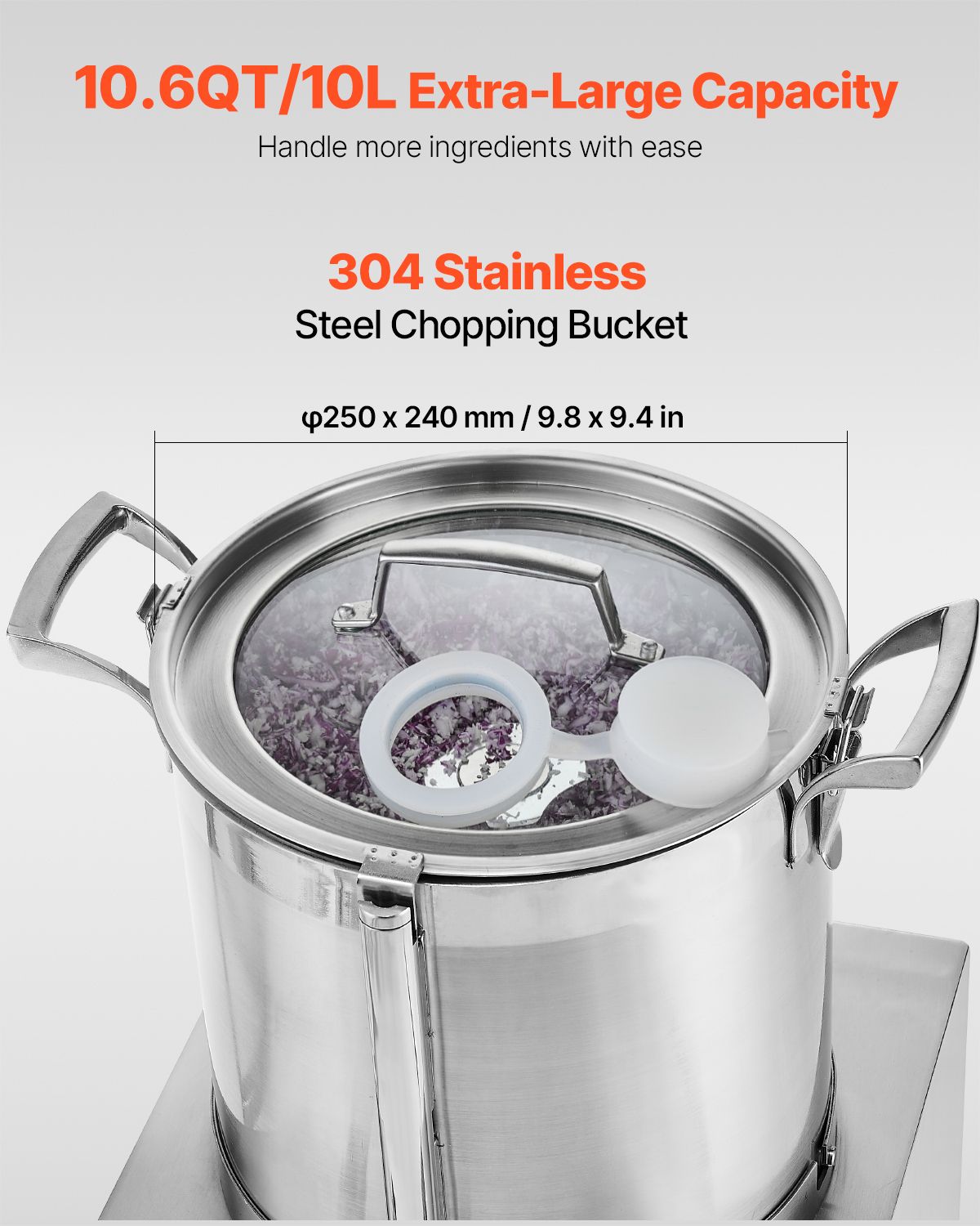Food Processor & Vegetable Chopper, 10.6 Quart Food-Grade Stainless Steel Food Processor Chopper with 2 Extra S-Curve Blades, Idea for Chopping Vegetables, Fruit, Grains, Nuts