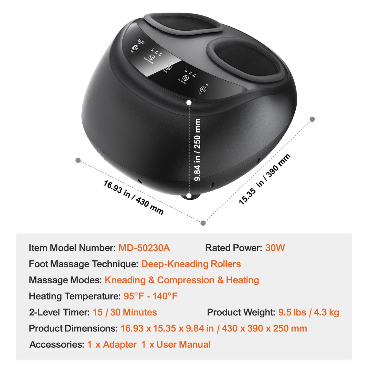Foot Massager Machine with Heat, Deep-Kneading, Compression, and Shiatsu for Plantar Fasciitis, Neuropathy, Gifts for Men, Women - Fits up to Men Size 12