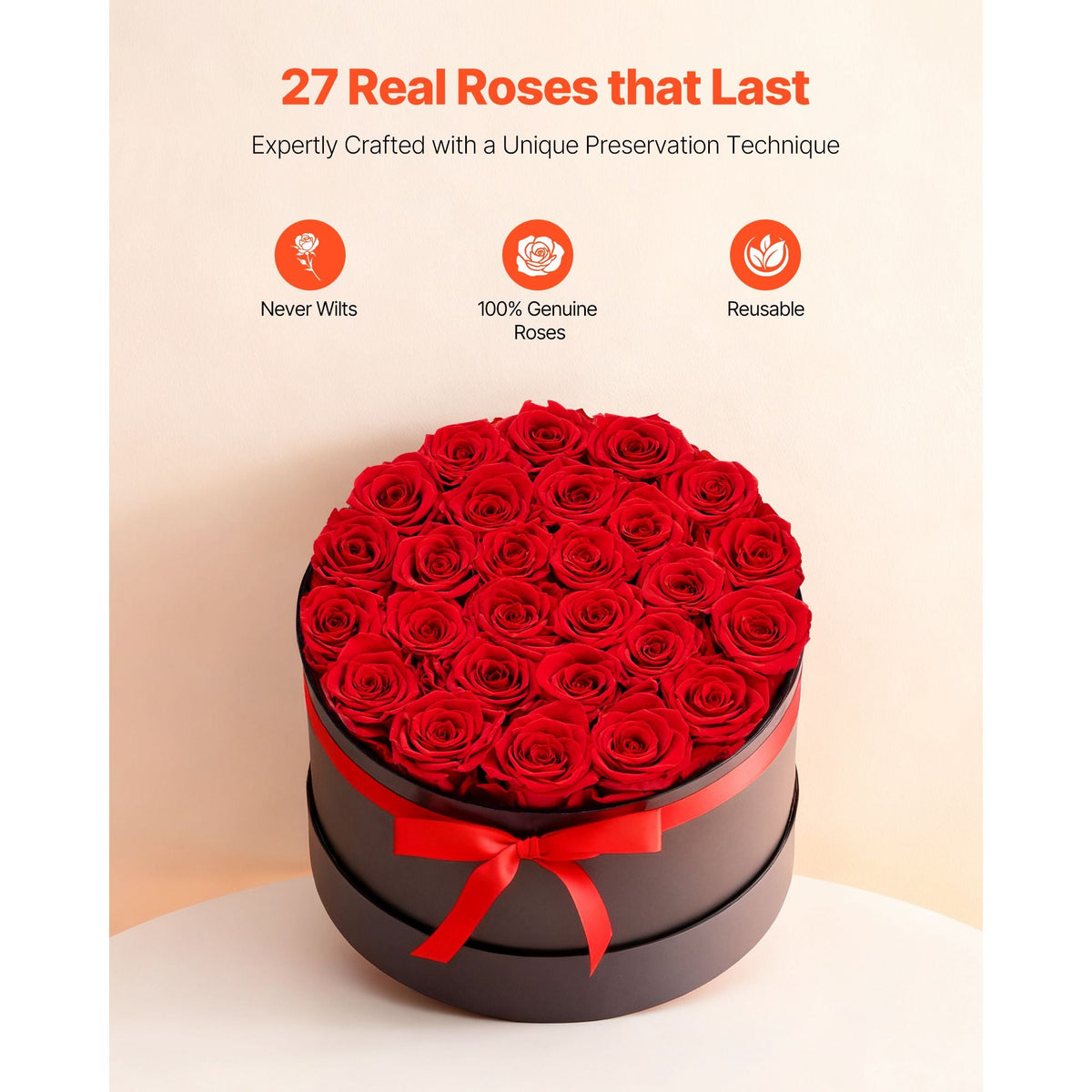 Forever Flowers, 27 Preserved Roses in a Box, Eternal Flowers Immortal Bouquet Birthday Present for Delivery Prime Women Her Wife Mothers, Anniversary, Valentine's Day,Christmas, Red
