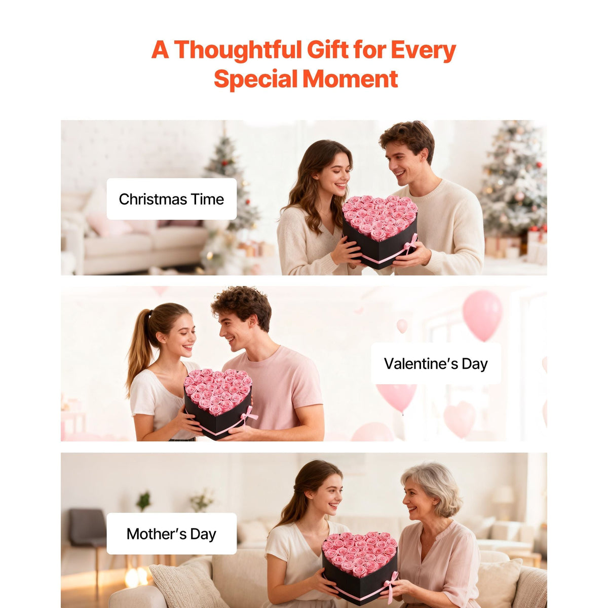 Forever Flowers, 27 Preserved Roses in a Heart Shape Box, Eternal Flowers Immortal Bouquet Birthday Present for Women Her Wife Mothers, Anniversary, Valentine's Day,Christmas, Pink