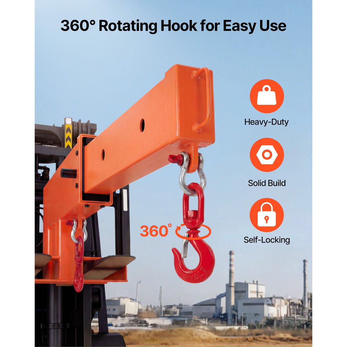 Forklift Jib Boom Crane, 5500 lbs Capacity, Forklift Mobile Crane Lifting Hoist with 2 Hooks, Manual Telescopic 47.2-73.5 in, Boom Attachment Towing Handling Equipment for Warehouse & Factories