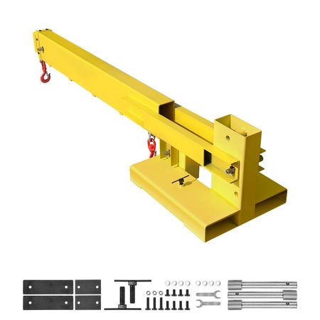 Forklift Jib Boom Crane, 6000lbs Capacity, Manual Telescoping Boom Extends Up to 56.1 inches, Forklift Mobile Crane with 2 Hooks, Adjustable Forklift Crane Attachment for Warehouse, Factories