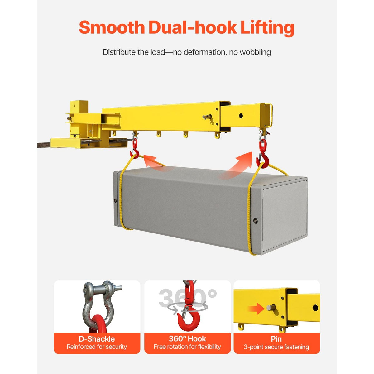 Forklift Jib Boom Crane, 6000lbs Capacity, Manual Telescoping Boom Extends Up to 56.1 inches, Forklift Mobile Crane with 2 Hooks, Adjustable Forklift Crane Attachment for Warehouse, Factories