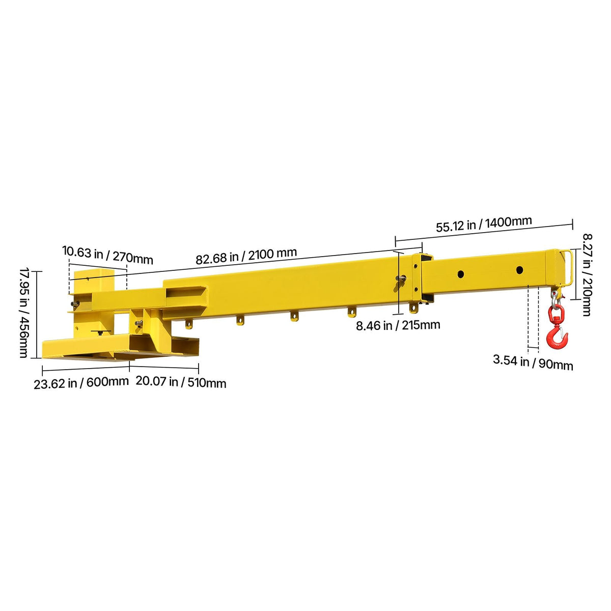 Forklift Jib Boom Crane, 6000lbs Capacity, Manual Telescoping Boom Extends Up to 56.1 inches, Forklift Mobile Crane with 2 Hooks, Adjustable Forklift Crane Attachment for Warehouse, Factories