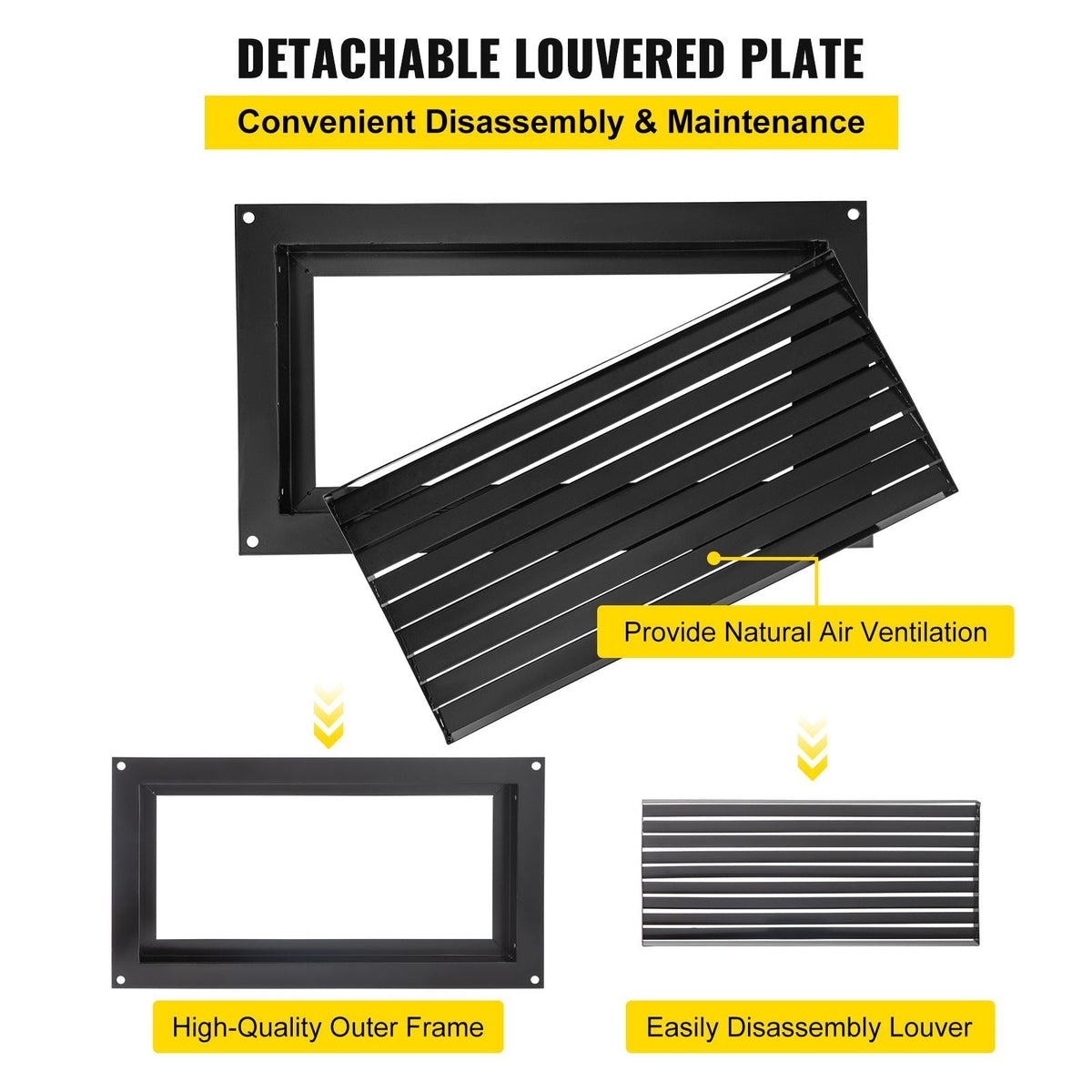 Foundation Flood Vent, 8\" Height x 16\" Width Flood Vent, to Reduce Foundation Damage and Flood Risk, Black, Wall Mounted Flood Vent, for Garages & Full Height Enclosures