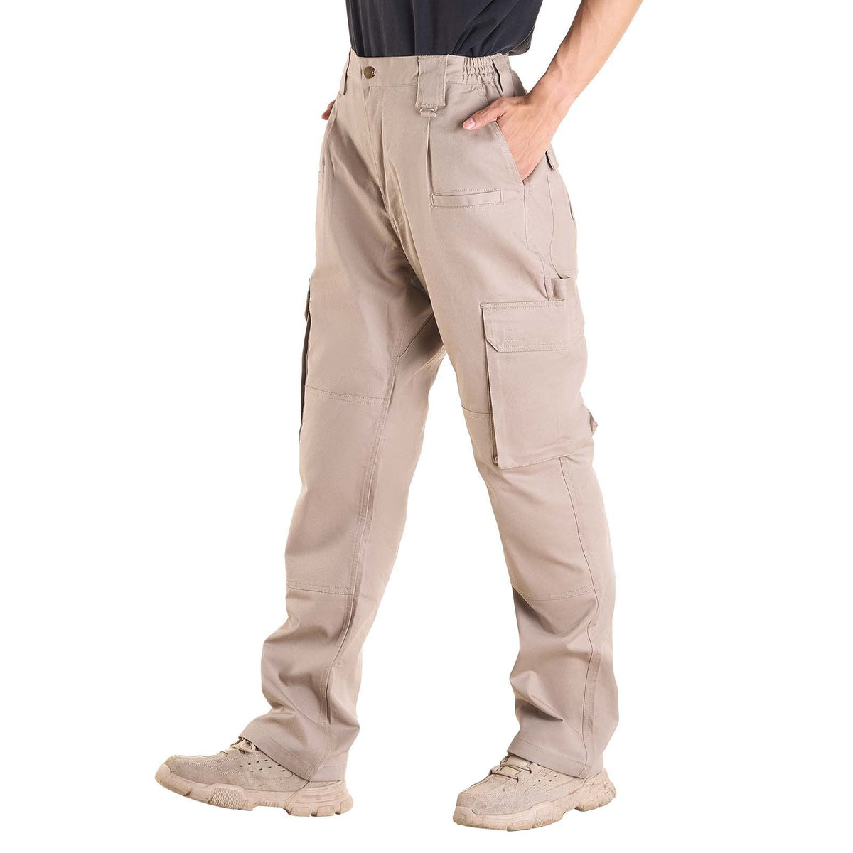 FR Pants for Men, 9 oz 100% Cotton, Flame-Resistant Cargo Pants with Multi-Pockets and Elastic Waist, Reinforced Tear-proof Stitching, Ideal for Welding Work and Casual Wear, M Size, Khaki