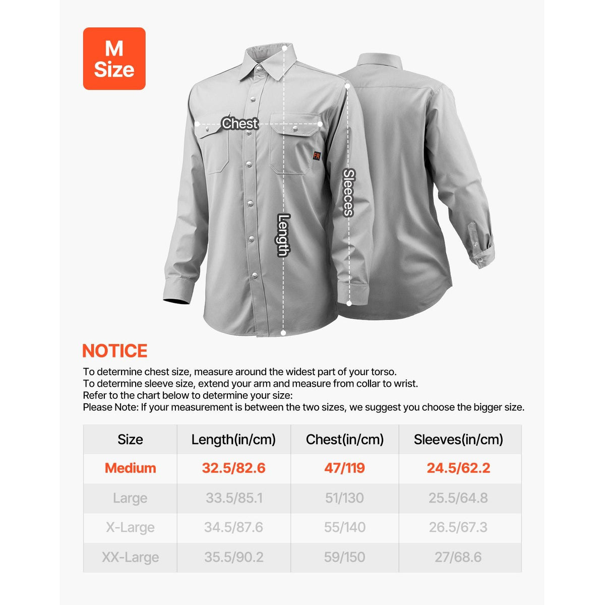 FR Shirts for Men, 7oz. Flame Resistant Welding Jacket, Machine Washable Cotton Heat-Resistant Welding Shirt, Meets ATPV 9.2 Cal/cm² Arc Rating - M Size
