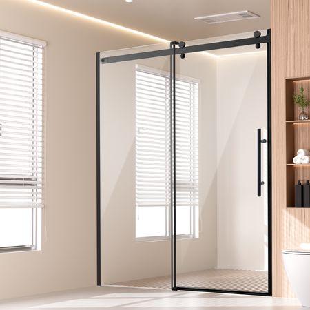 Frameless Shower Door, 58-59 W x 75 H in, Shower Sliding Glass Door with 5/16 in(8mm) Clear SGCC Tempered Glass, Waterproof Shatterproof Stainproof with Stainless Steel Hardware, Matte Black