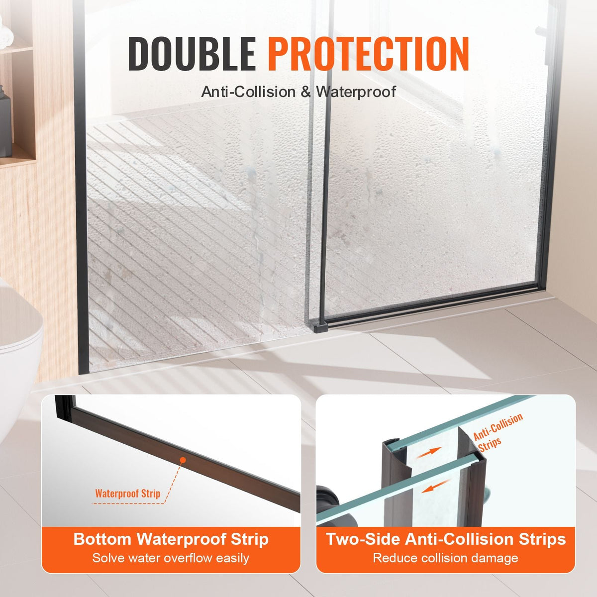 Frameless Shower Door, 58-59 W x 75 H in, Shower Sliding Glass Door with 5/16 in(8mm) Clear SGCC Tempered Glass, Waterproof Shatterproof Stainproof with Stainless Steel Hardware, Matte Black