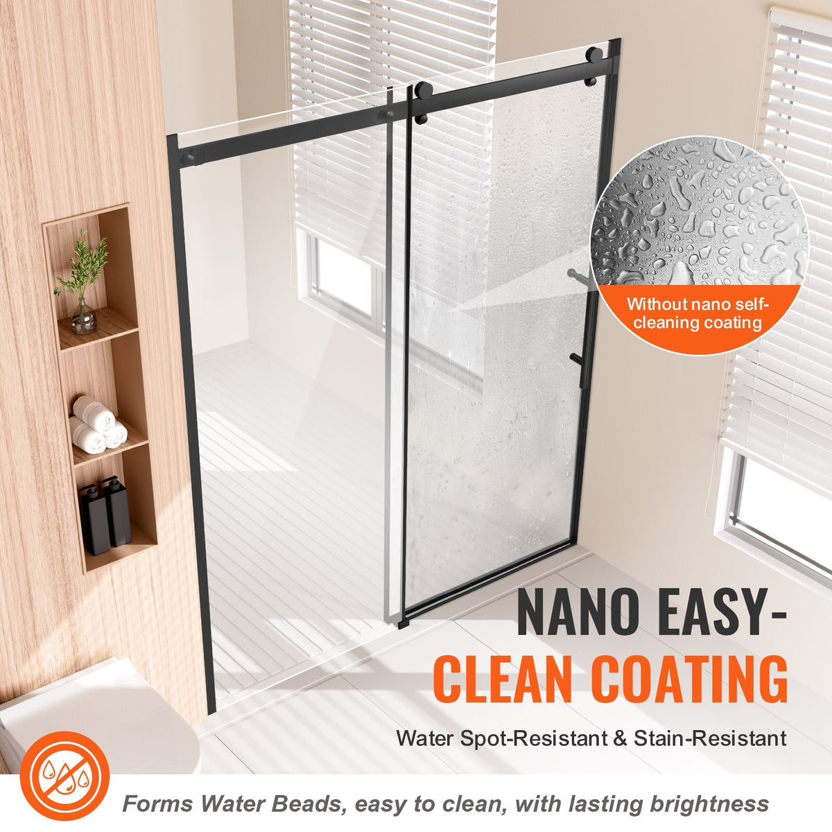 Frameless Shower Door, 58-59 W x 75 H in, Shower Sliding Glass Door with 5/16 in(8mm) Clear SGCC Tempered Glass, Waterproof Shatterproof Stainproof with Stainless Steel Hardware, Matte Black